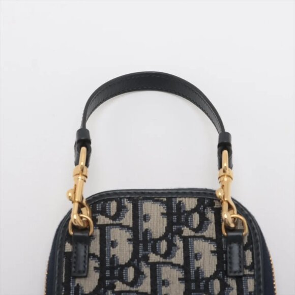 Christian Dior Oblique Phone Pouch canvas x leather Chain Shoulder Bag Navy Blue - Picture 6 of 10